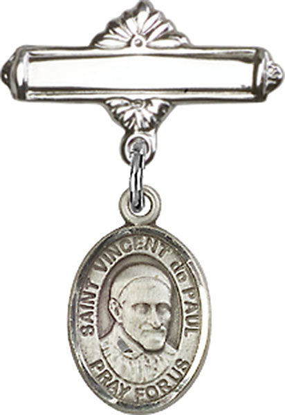St. Vincent de Paul Charm and Polished Engravable Badge Pin