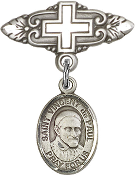 St. Vincent de Paul Charm and Badge Pin with Cross