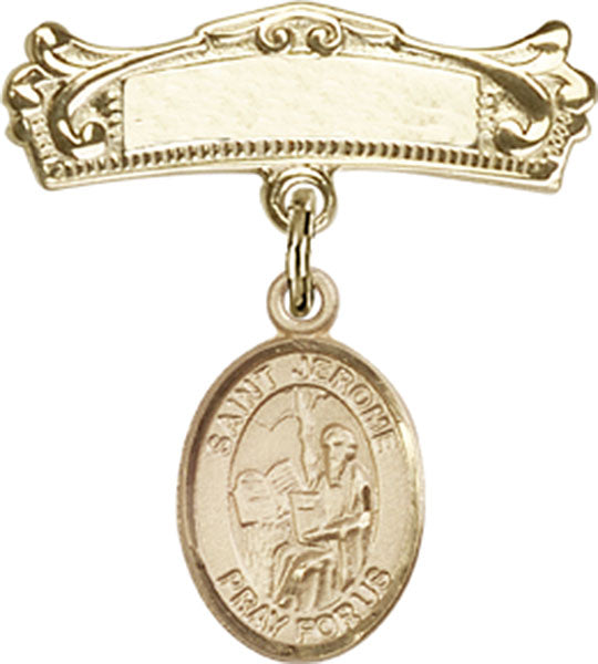 St. Jerome Charm and Arched Polished Engravable Badge Pin