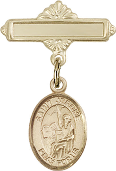 St. Jerome Charm and Polished Engravable Badge Pin