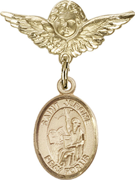 St. Jerome Charm and Angel with Smaller Wings Badge Pin
