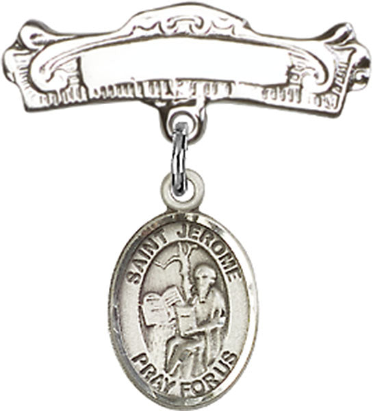 St. Jerome Charm and Arched Polished Engravable Badge Pin