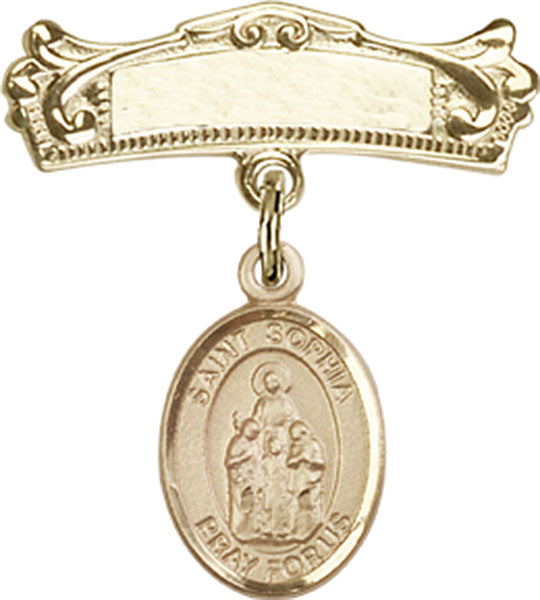 St. Sophia Charm and Arched Polished Engravable Badge Pin