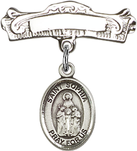 St. Sophia Charm and Arched Polished Engravable Badge Pin