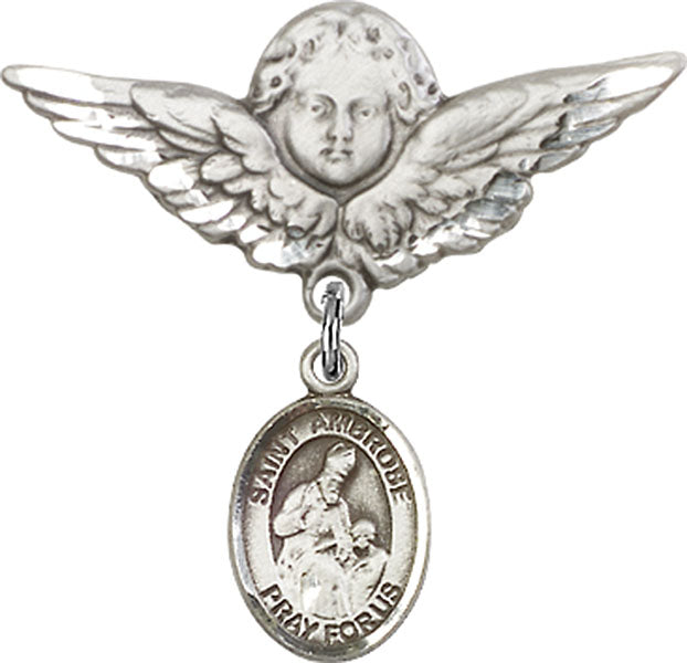 St. Ambrose Charm and Angel with Larger Wings Badge Pin