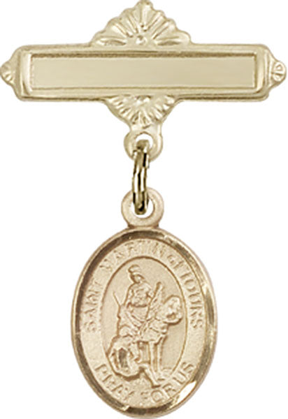 St. Martin of Tours Charm and Polished Engravable Badge Pin