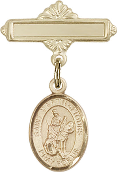 St. Martin of Tours Charm and Polished Engravable Badge Pin