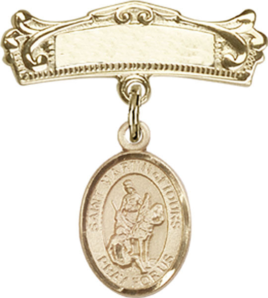 St. Martin of Tours Charm and Arched Polished Engravable Badge Pin
