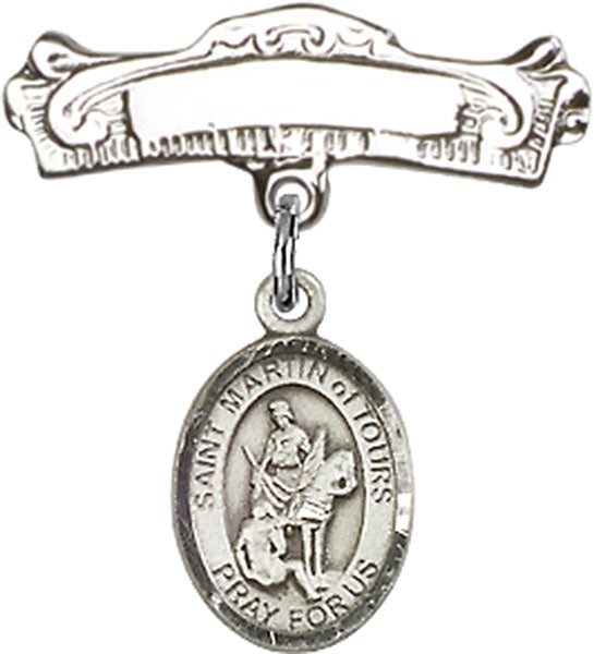 St. Martin of Tours Charm and Arched Polished Engravable Badge Pin