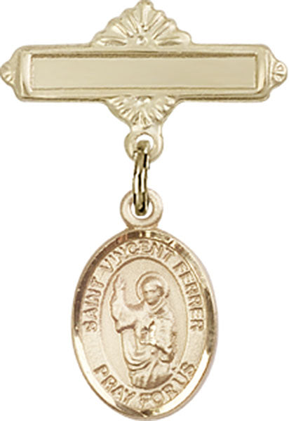 St. Vincent Ferrer Charm and Polished Engravable Badge Pin