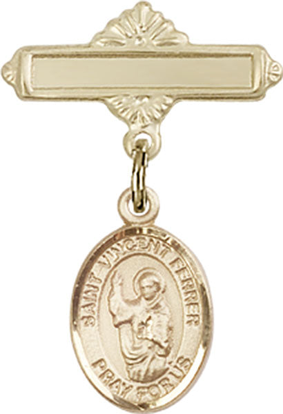 St. Vincent Ferrer Charm and Polished Engravable Badge Pin