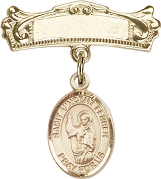 St. Vincent Ferrer Charm and Arched Polished Engravable Badge Pin