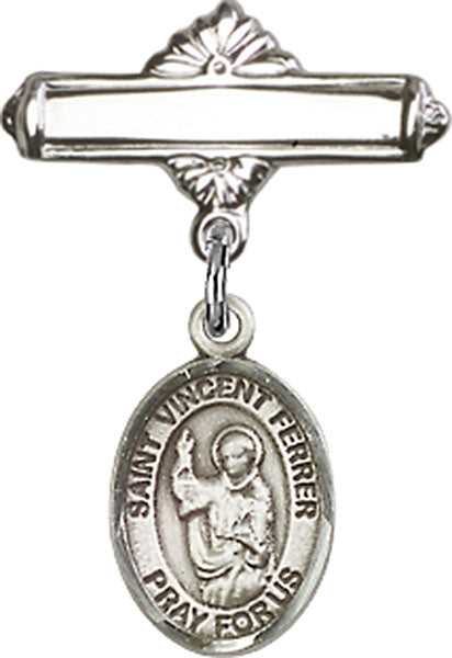 St. Vincent Ferrer Charm and Polished Engravable Badge Pin