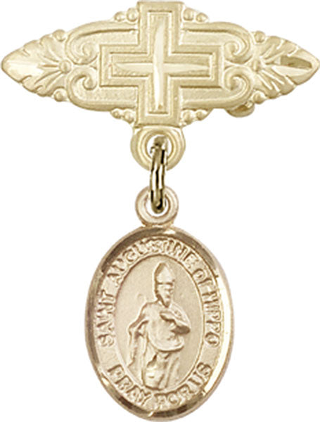 St. Augustine of Hippo Charm and Badge Pin with Cross
