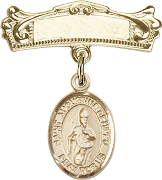 St. Augustine of Hippo Charm and Arched Polished Engravable Badge Pin