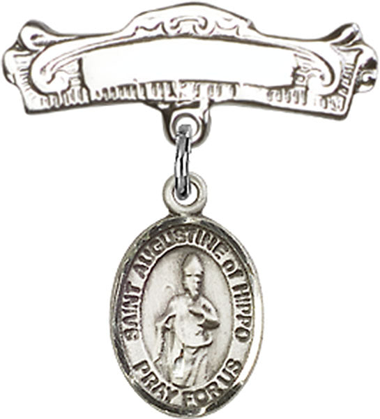St. Augustine of Hippo Charm and Arched Polished Engravable Badge Pin