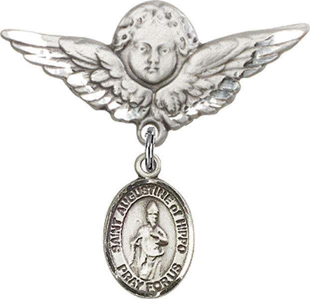 St. Augustine of Hippo Charm and Angel with Larger Wings Badge Pin