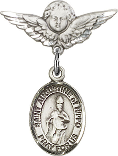 St. Augustine of Hippo Charm and Angel with Smaller Wings Badge Pin