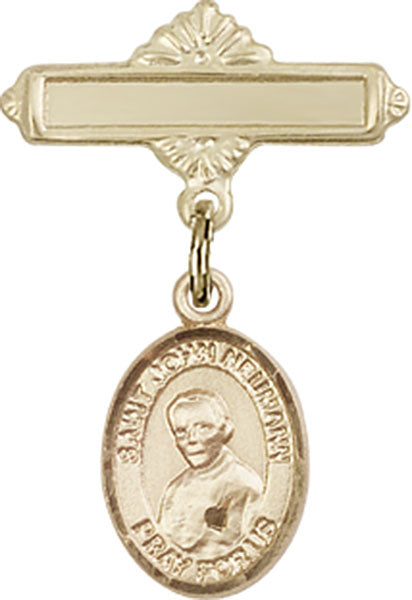 St. John Neumann Charm and Polished Engravable Badge Pin