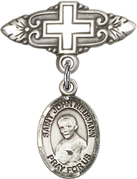 St. John Neumann Charm and Badge Pin with Cross