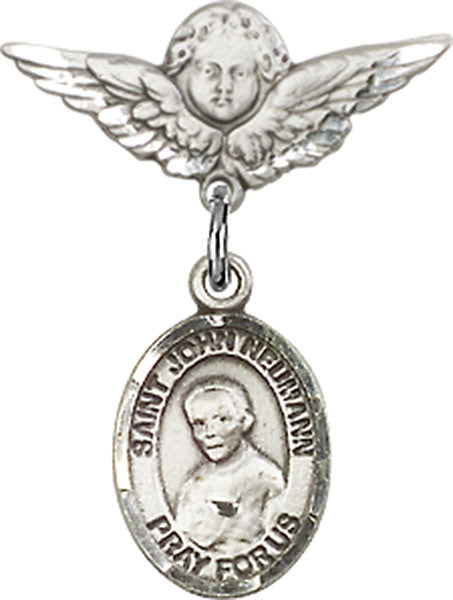 St. John Neumann Charm and Angel with Smaller Wings Badge Pin