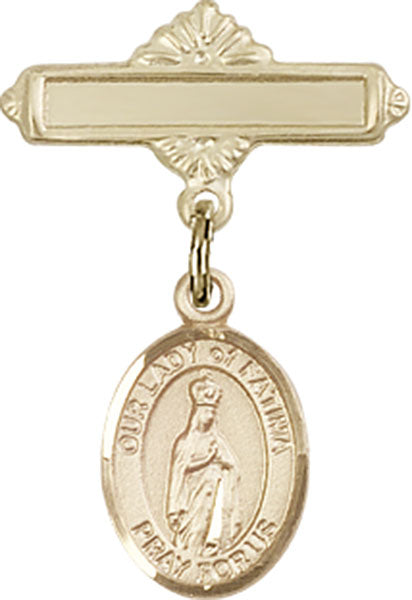 Our Lady of Fatima Charm and Polished Engravable Badge Pin