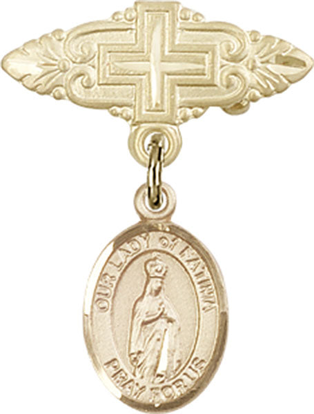 Our Lady of Fatima Charm and Badge Pin with Cross