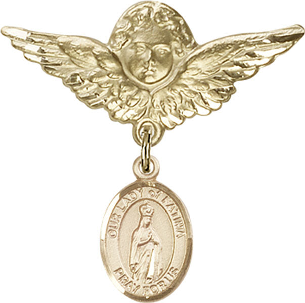 Our Lady of Fatima Charm and Angel with Larger Wings Badge Pin