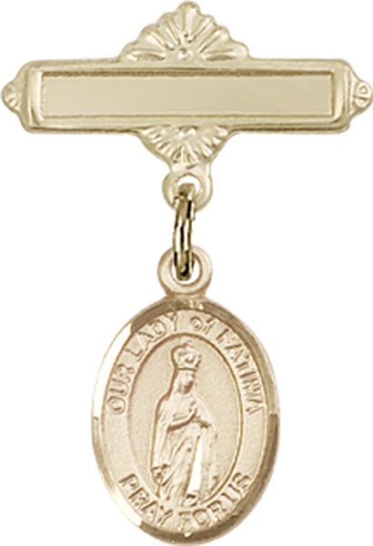 Our Lady of Fatima Charm and Polished Engravable Badge Pin