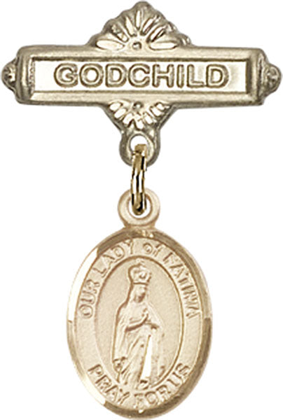 Our Lady of Fatima Charm and Godchild Badge Pin