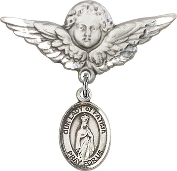 Our Lady of Fatima Charm and Angel with Larger Wings Badge Pin