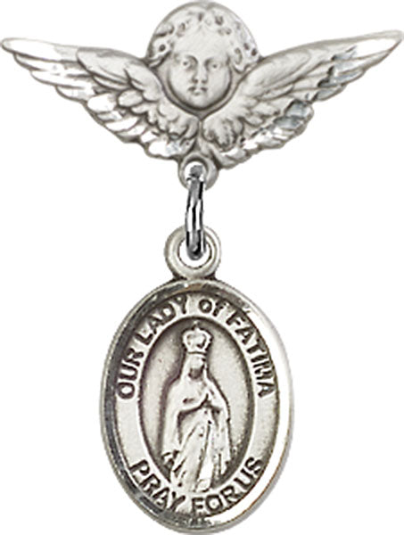 Our Lady of Fatima Charm and Angel with Smaller Wings Badge Pin