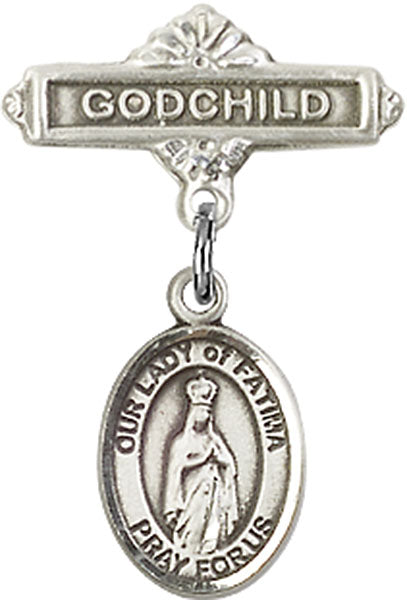 Our Lady of Fatima Charm and Godchild Badge Pin
