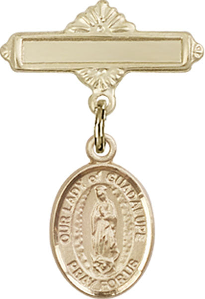 Our Lady of Guadalupe Charm and Polished Engravable Badge Pin