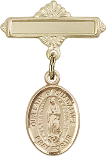 Our Lady of Guadalupe Charm and Polished Engravable Badge Pin