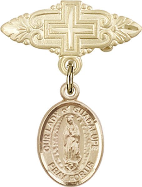 Our Lady of Guadalupe Charm and Badge Pin with Cross