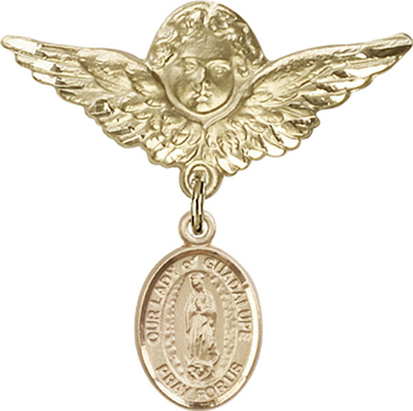 Our Lady of Guadalupe Charm and Angel with Larger Wings Badge Pin