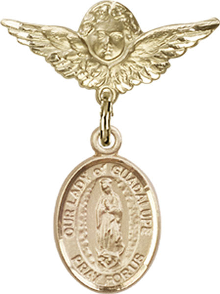 Our Lady of Guadalupe Charm and Angel with Smaller Wings Badge Pin