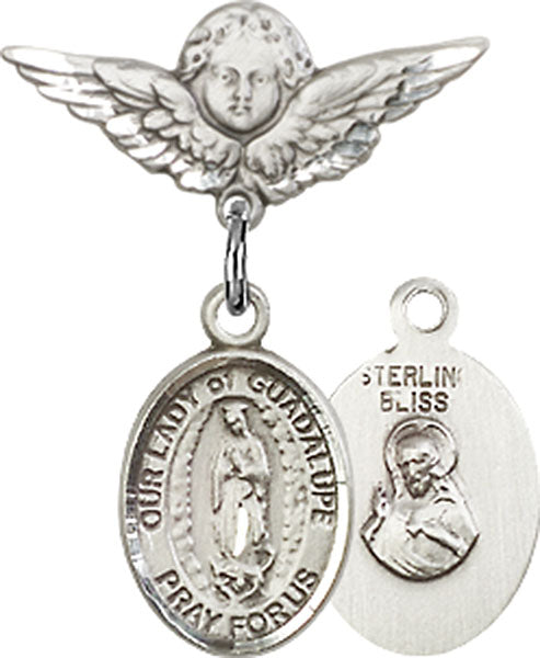 Our Lady of Guadalupe Charm and Angel with Smaller Wings Badge Pin