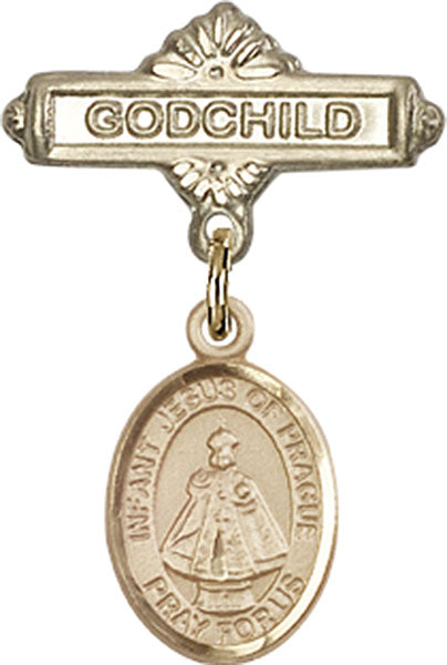 Infant of Prague Charm and Godchild Badge Pin
