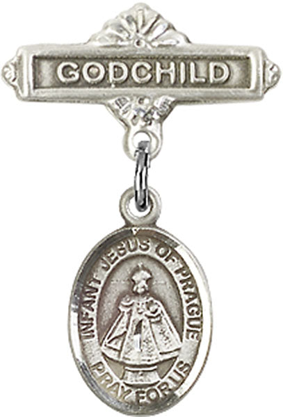 Infant of Prague Charm and Godchild Badge Pin