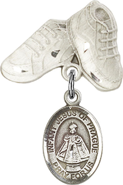 Infant of Prague Charm and Baby Boots Pin