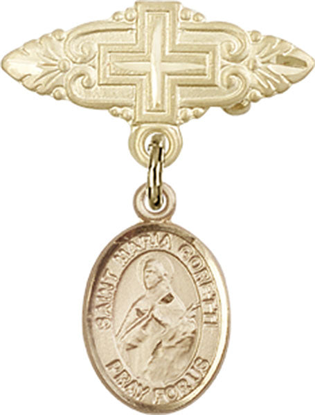 St. Maria Goretti Charm and Badge Pin with Cross