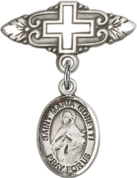 St. Maria Goretti Charm and Badge Pin with Cross