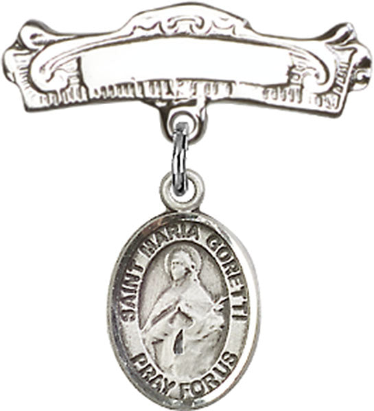 St. Maria Goretti Charm and Arched Polished Engravable Badge Pin