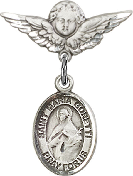 St. Maria Goretti Charm and Angel with Smaller Wings Badge Pin