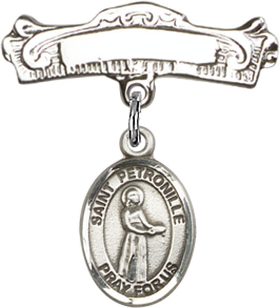 St. Petronille Charm and Arched Polished Engravable Badge Pin