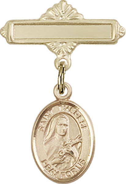 St. Therese of Lisieux Charm and Polished Engravable Badge Pin