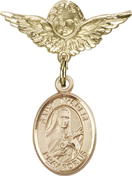 St. Therese of Lisieux Charm and Angel with Smaller Wings Badge Pin