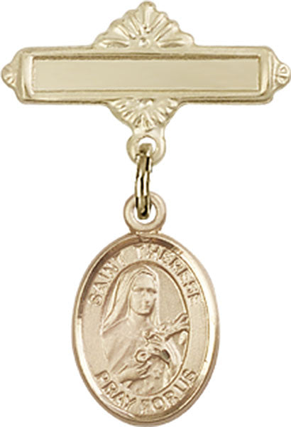 St. Therese of Lisieux Charm and Polished Engravable Badge Pin
